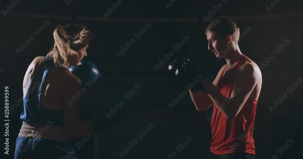 Young adult woman doing kickboxing training with her coach. Young adult woman doing kickboxing training with her coach.