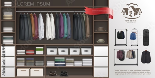 Realistic Male Wardrobe Room Modern Concept