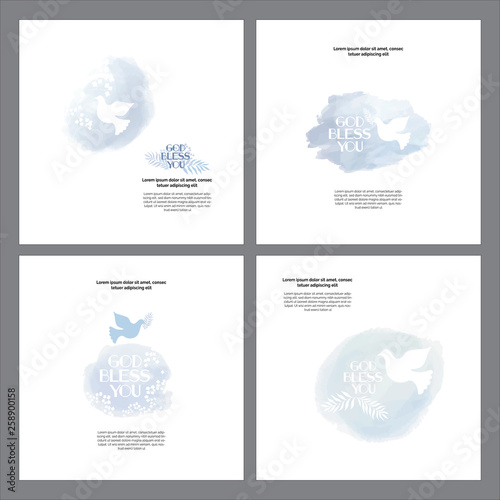 Classic, universal religious templates God bless you. Tender blue elements for flyer, invitation, greetings cards photo