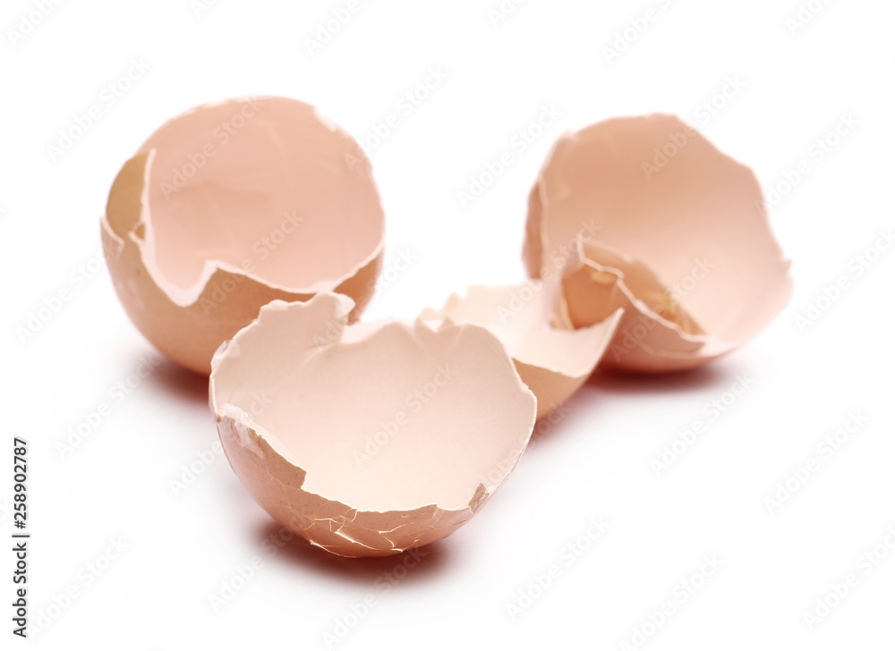 Cracked egg shells isolated on white background, clipping path Cracked egg shells isolated on white background, clipping path