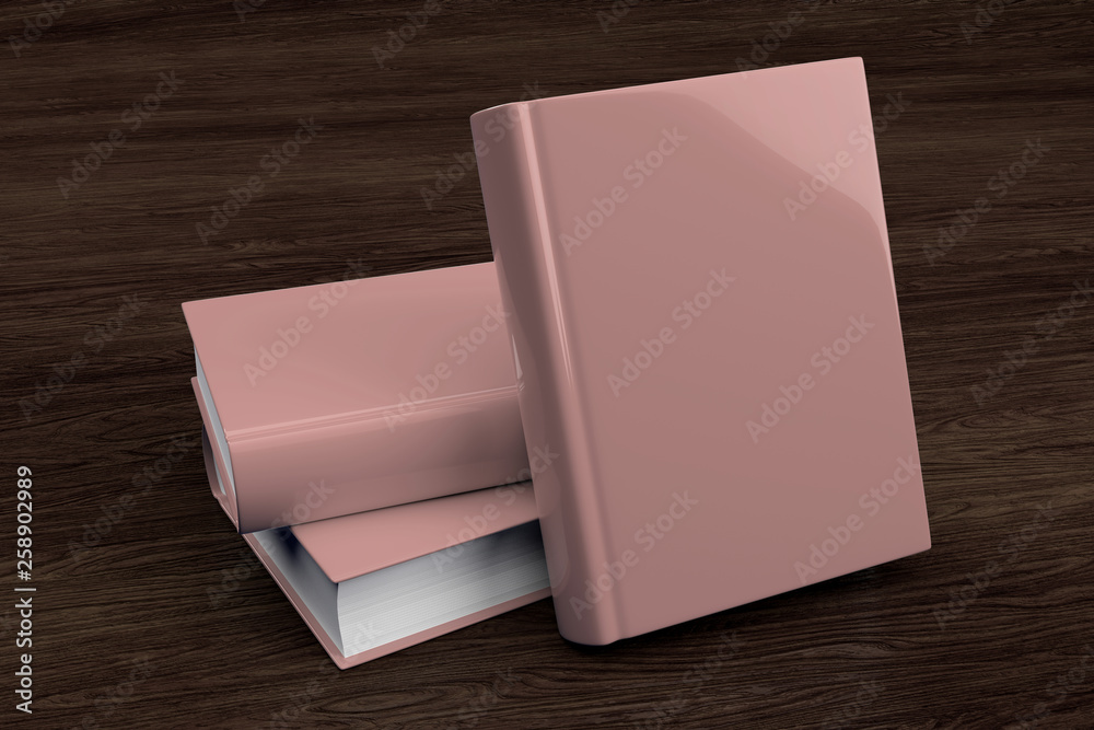 Fototapeta premium Mock up of a stack of book on a wood background - 3d rendering