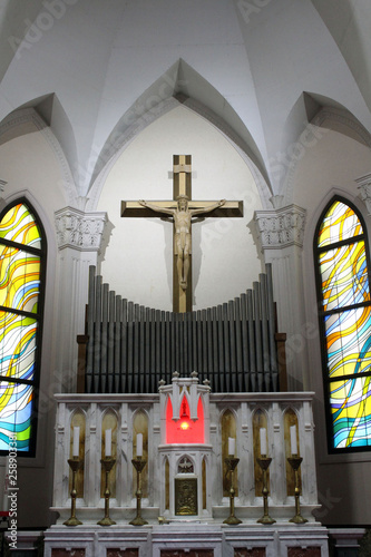 A Japanese Catholic church and its architecture inside photo