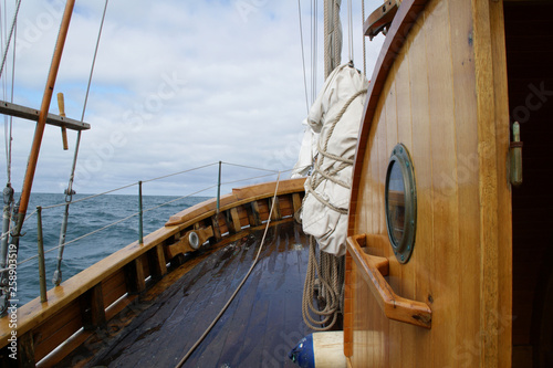 On board an ancient whaler sailing the Skjalfandi bay in northern Iceland photo