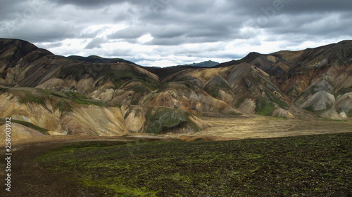 Magnificent colorful volcanic mountains in the Valley Park Landmannalaugar (Iceland) at summer time