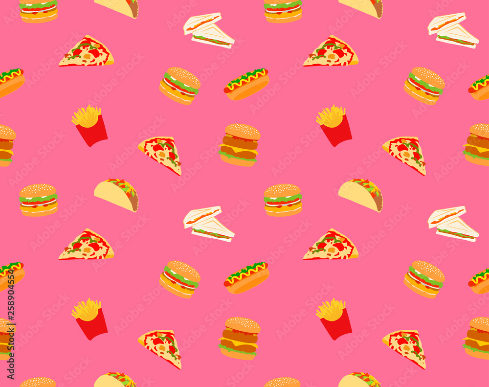American Cute Fast Food Seamless Pattern