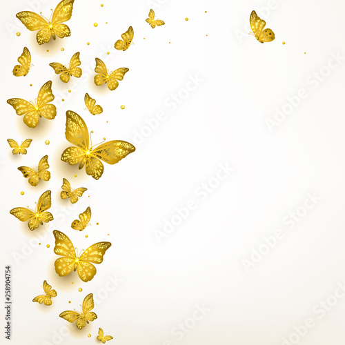 Decorative Golden Butterflies in a Flock