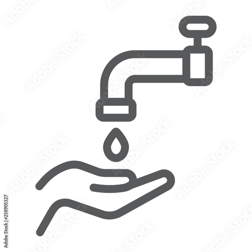 Islamic wudu line icon, arabic and prayer, hand wash sign, vector graphics, a linear pattern on a white background. © amin268
