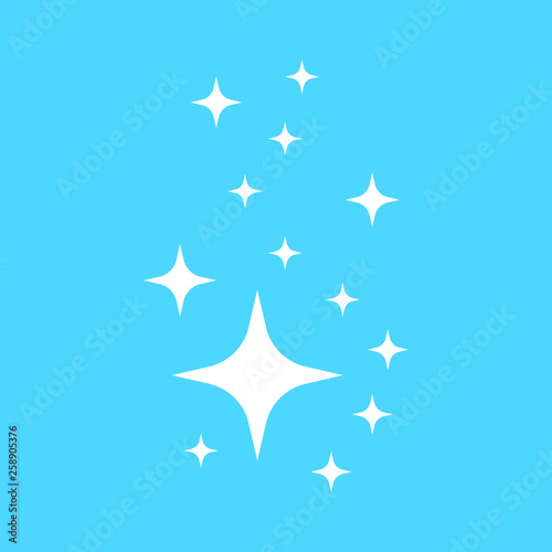 Shine icon  Clean star icon. White icon on blue background.