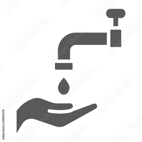 Islamic wudu glyph icon, arabic and prayer, hand wash sign, vector graphics, a solid pattern on a white background.