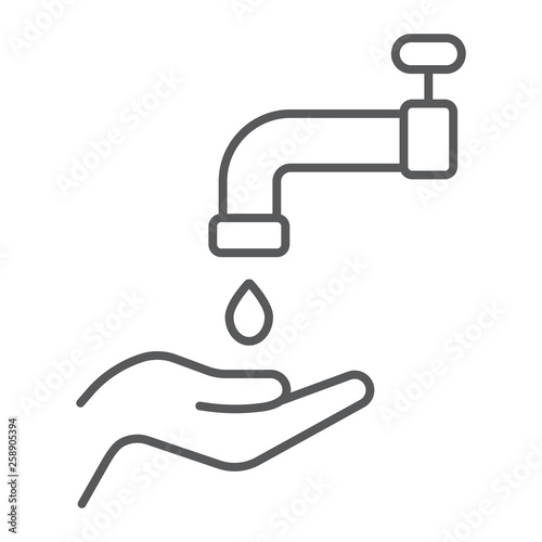 Islamic wudu thin line icon, arabic and prayer, hand wash sign, vector graphics, a linear pattern on a white background.