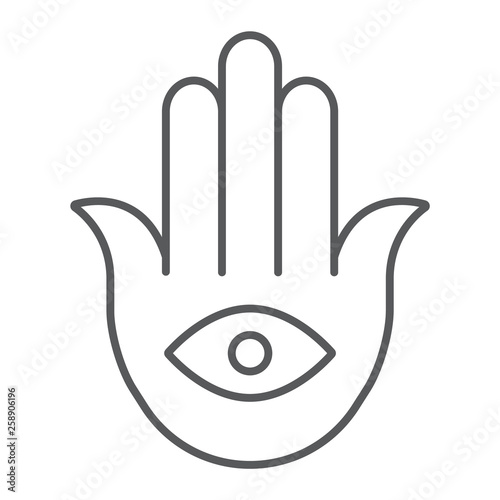 Hamsa thin line icon, luck and talisman, hand sign, vector graphics, a linear pattern on a white background. photo