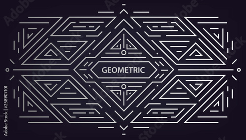 Vector abstract geometric art deco frame, border, background. Linear trendy style. Monogram art deco design elements in trendy vintage and mono line style