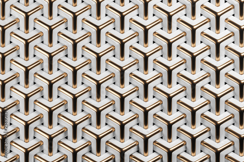 Abstract luxury geometric background made of white ceramics and gold.