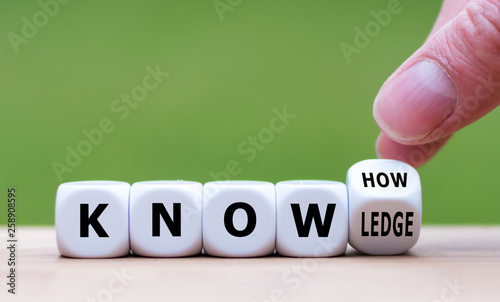 To have know-how or to have knowledge. Hand turns a dice and changes the word  