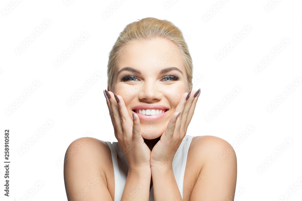 Happy woman smiling isolated on white Happy woman smiling isolated on white