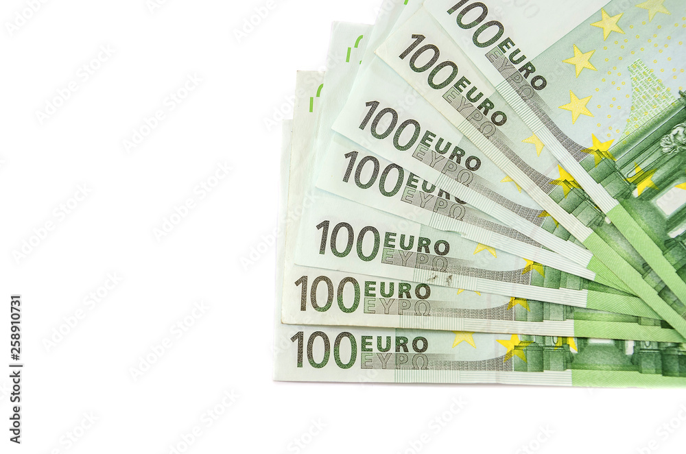 one hundred euro banknotes on a white background one hundred euro banknotes on a white background