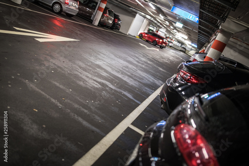 Underground parking garage  shallow DOF  color toned image 