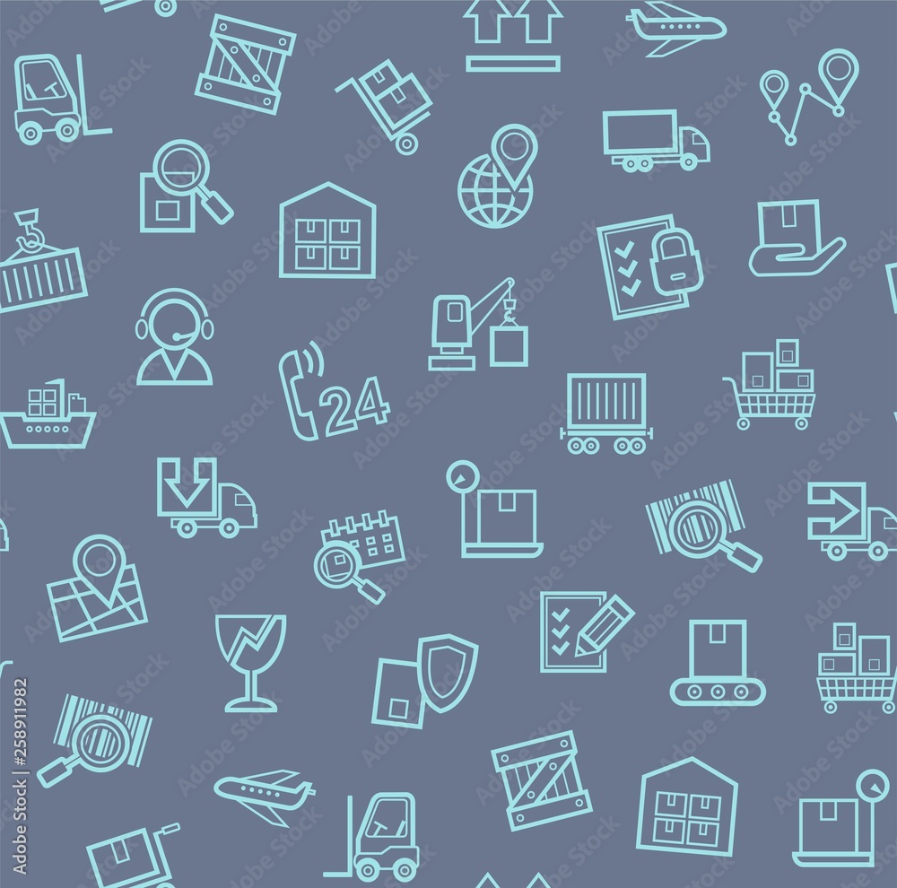 Cargo delivery, seamless pattern, gray, color, contour lines, icons, vector. Cargo delivery, seamless pattern, gray, color, contour lines, icons, vector 