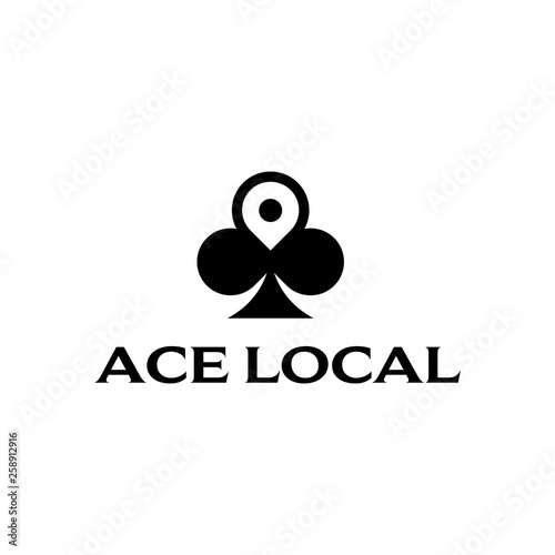 poker ace with map pin location logo design concept