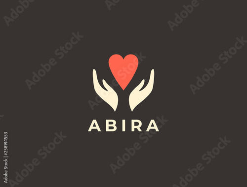 Hands with heart logo. Love, care, sharing, charity, medicine symbol. Valentines day logotype. Abstract medical health logo. Foundation logotype.