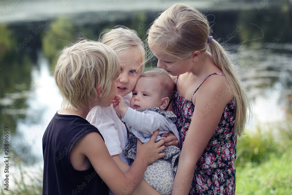 Big Family. Portrait of happy cute big and little sisters and bother Big Family. Portrait of happy cute big and little sisters and bother