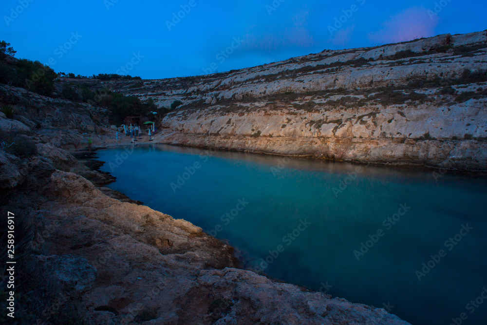Night view of Cala Greca in Lampedusa