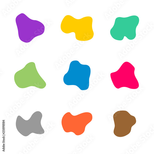 Colored spots of different curve shapes set. Fluid smooth spots.