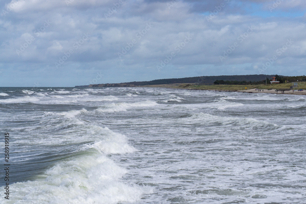 Storm at the German Baltic Sea with high waves
