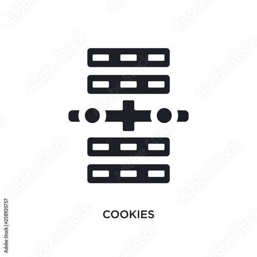black cookies isolated vector icon. simple element illustration from big data concept vector icons. cookies editable black logo symbol design on white background. can be use for web and mobile