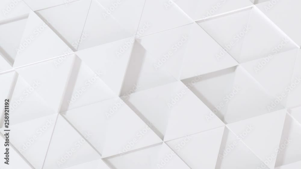 Abstract 3d geometric white triangle wall animation.  4k computer rendering footage. loop.