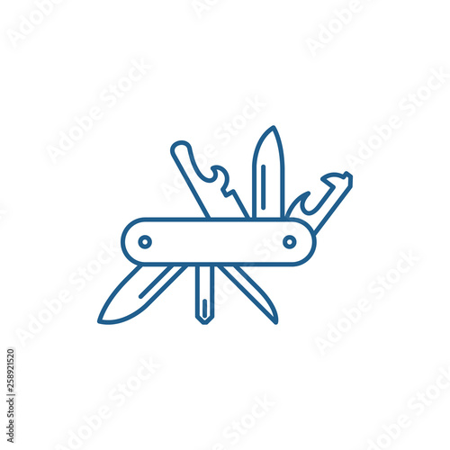 Multi knife line concept icon. Multi knife flat  vector website sign, outline symbol, illustration.