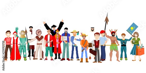 Diverse profession set of people isolated on white background. Happy old and young men, women and children
