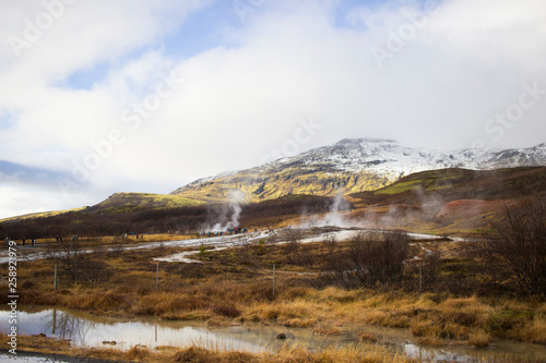 Landscape Iceland with moutains and hotpoules, colorful nature view