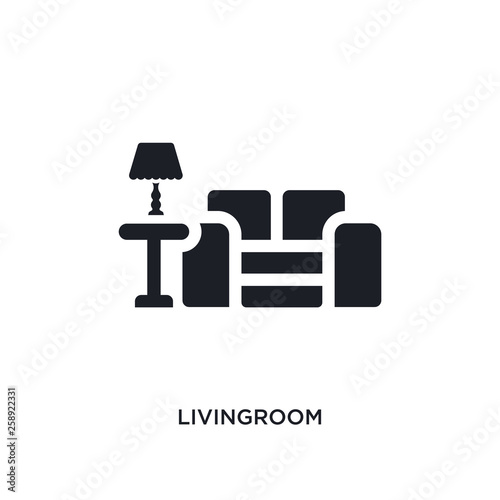 black livingroom isolated vector icon. simple element illustration from furniture and household concept vector icons. livingroom editable black logo symbol design on white background. can be use for