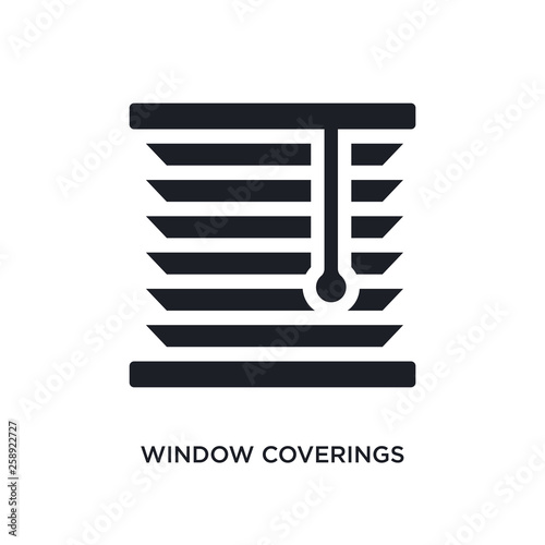 black window coverings isolated vector icon. simple element illustration from furniture and household concept vector icons. window coverings editable black logo symbol design on white background.