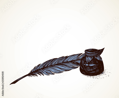 Vector freehand drawing of ancient pen and inkwell