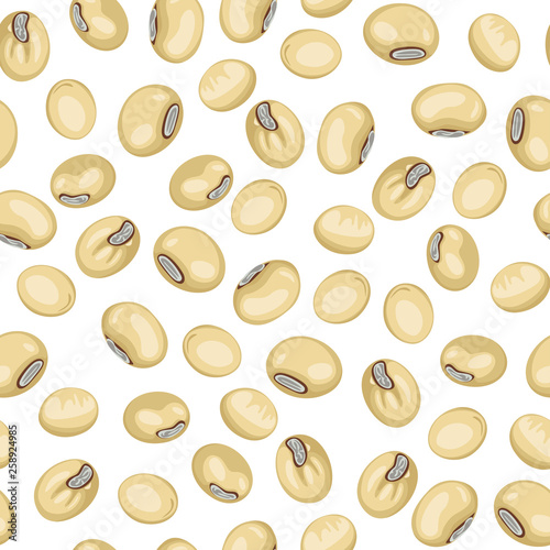Soybeans seamless pattern on white background. Vector illustration of legumes in cartoon simple flat style.