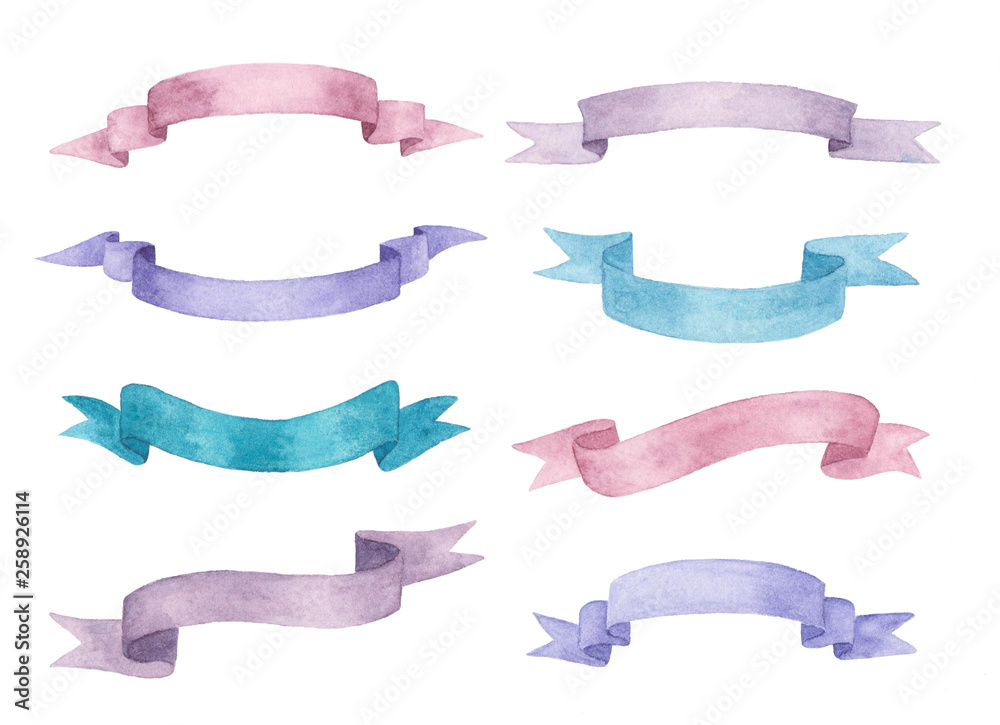 Set of watercolor ribbons.