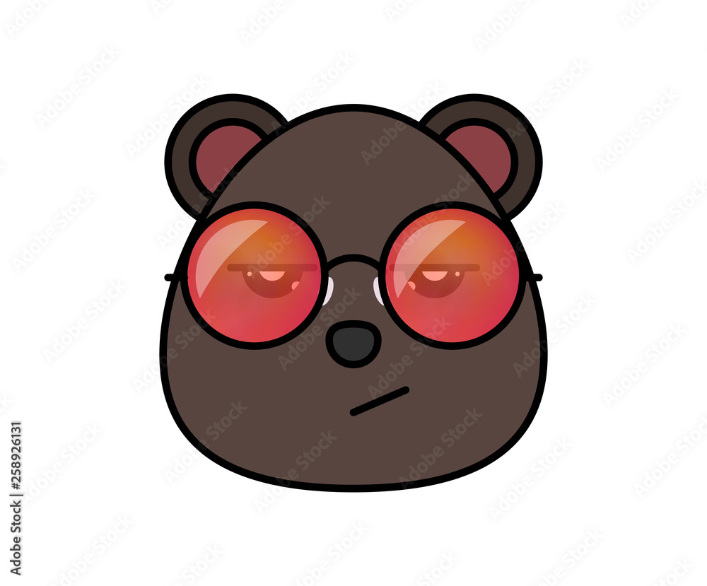 Fototapeta premium Cute bear in hipster sunglasses . Animal cartoon vector illustrtation