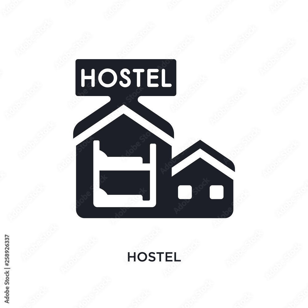 black hostel isolated vector icon. simple element illustration from hotel concept vector icons. hostel editable logo symbol design on white background. can be use for web and mobile black hostel isolated vector icon. simple element illustration from hotel concept vector icons. hostel editable logo symbol design on white background. can be use for web and mobile
