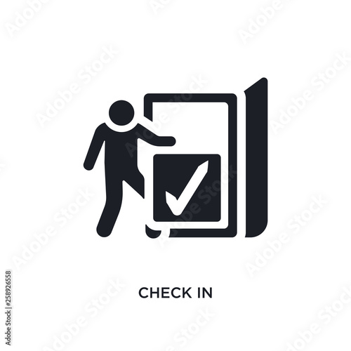 black check in isolated vector icon. simple element illustration from accommodation concept vector icons. check in editable logo symbol design on white background. can be use for web and mobile