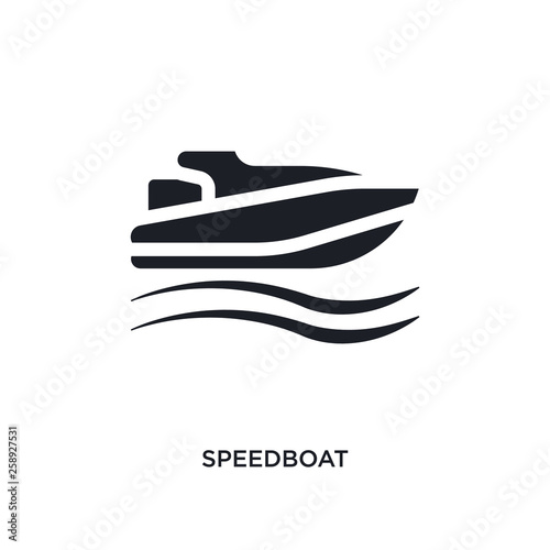 black speedboat isolated vector icon. simple element illustration from nautical concept vector icons. speedboat editable logo symbol design on white background. can be use for web and mobile