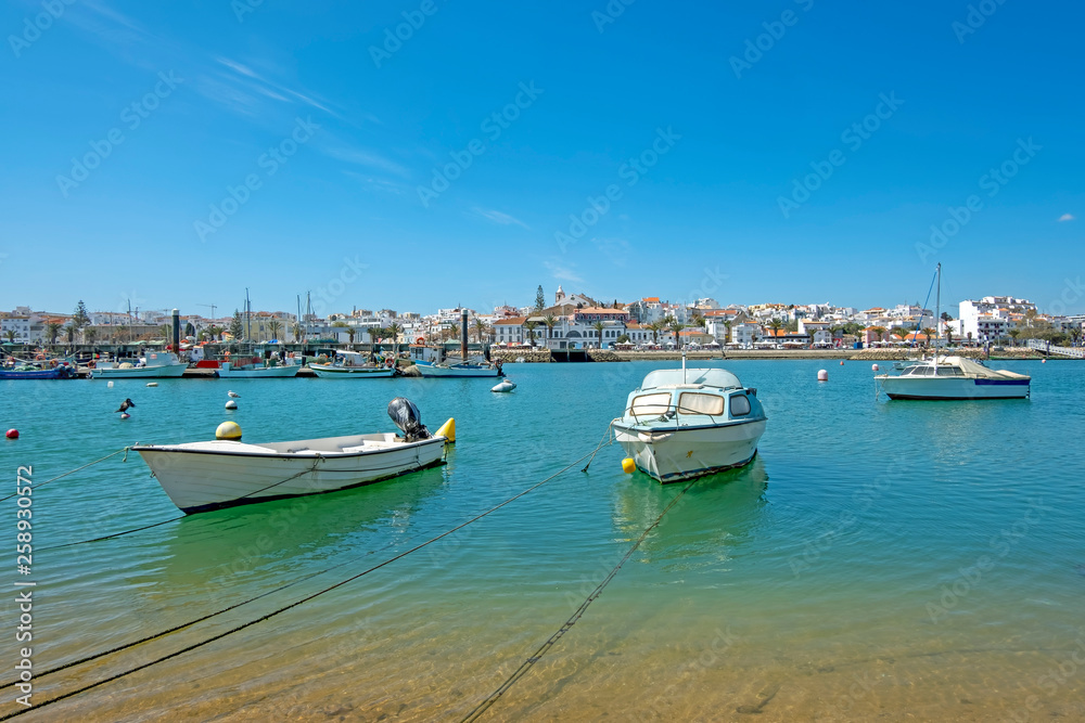 View on the harbor and city Lagos in Portugal