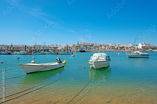 View on the harbor and city Lagos in Portugal