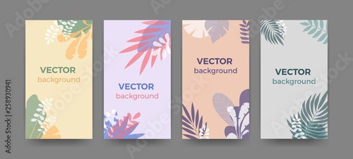 Floral banners and cards, abstract background. Vector set of flower nature background, leaves and plants in vintage colors. Social media stories wallpapers in minimal style with copy space for text