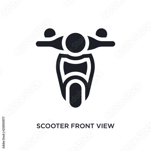 black scooter front view isolated vector icon. simple element illustration from transport-aytan concept vector icons. scooter front view editable logo symbol design on white background. can be use