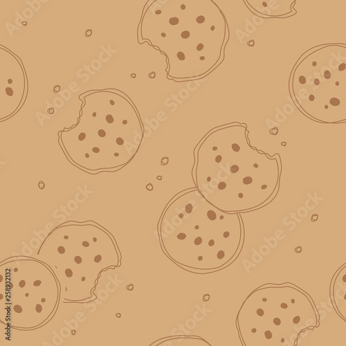 Hand drawn cookie pattern. Simple cute cookie flat vector seamless pattern. Background for gift wrapping paper, fabric, clothes, textile, surface textures, scrapbook.