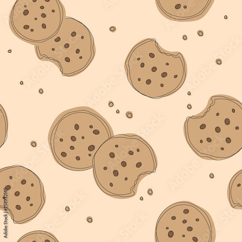 Soft cookie pattern. Simple cute cookie flat vector seamless pattern. Background for gift wrapping paper, fabric, clothes, textile, surface textures, scrapbook.