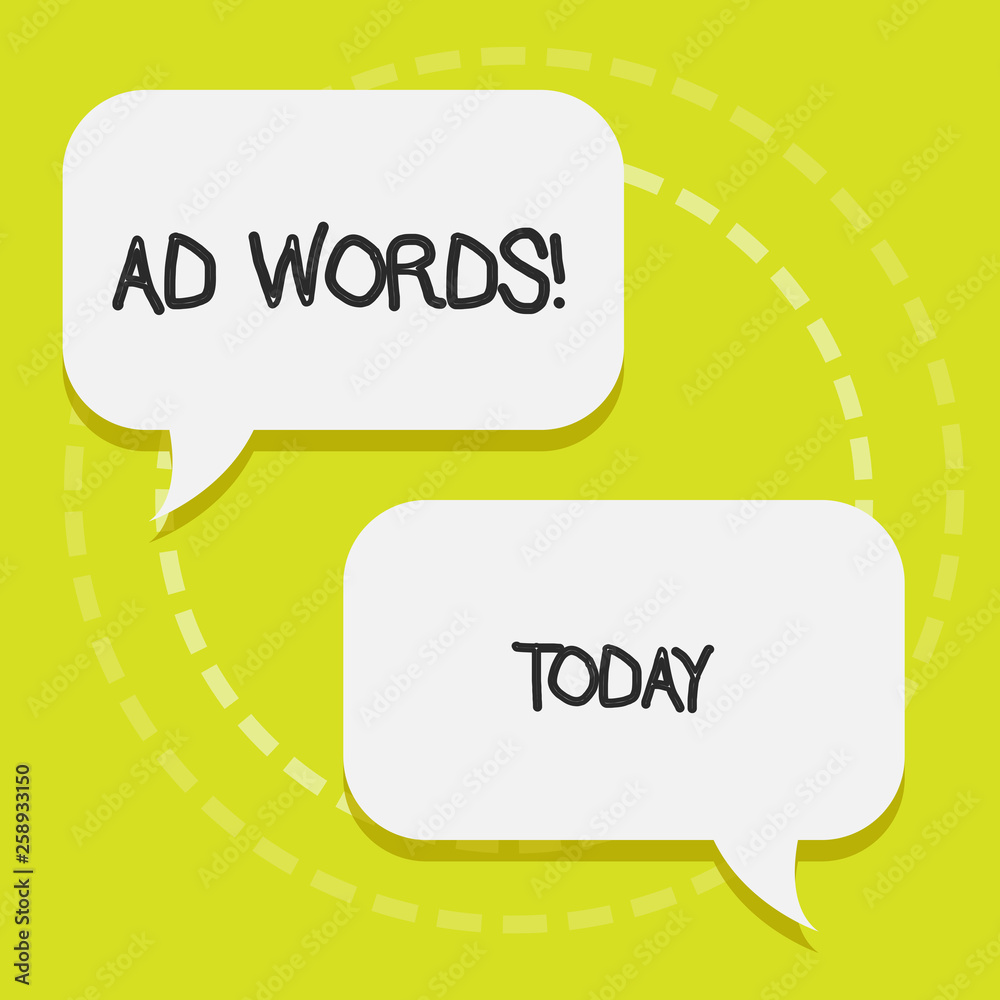 Conceptual hand writing showing Ad Words. Concept meaning Advertising a business over first of internet search results Blank White Speech Balloons Conversation on Pastel Backdrop