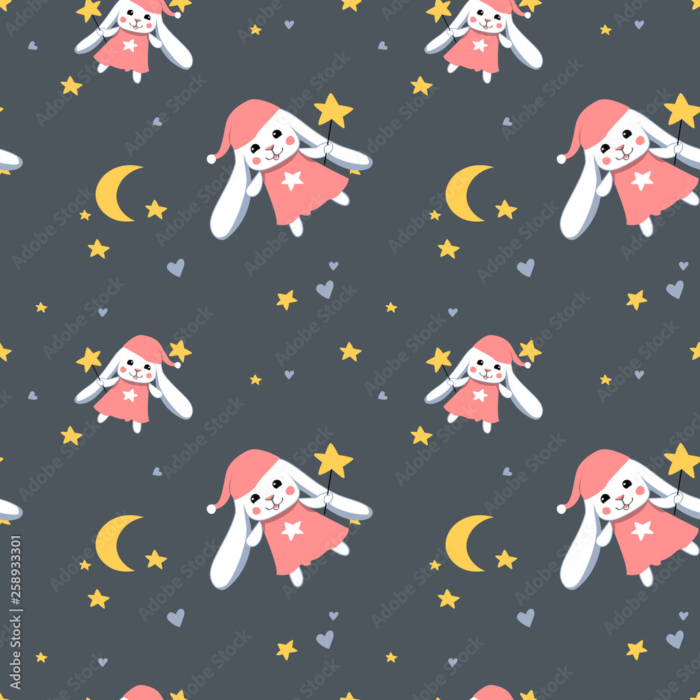 rabbit in nightcap seamless pattern